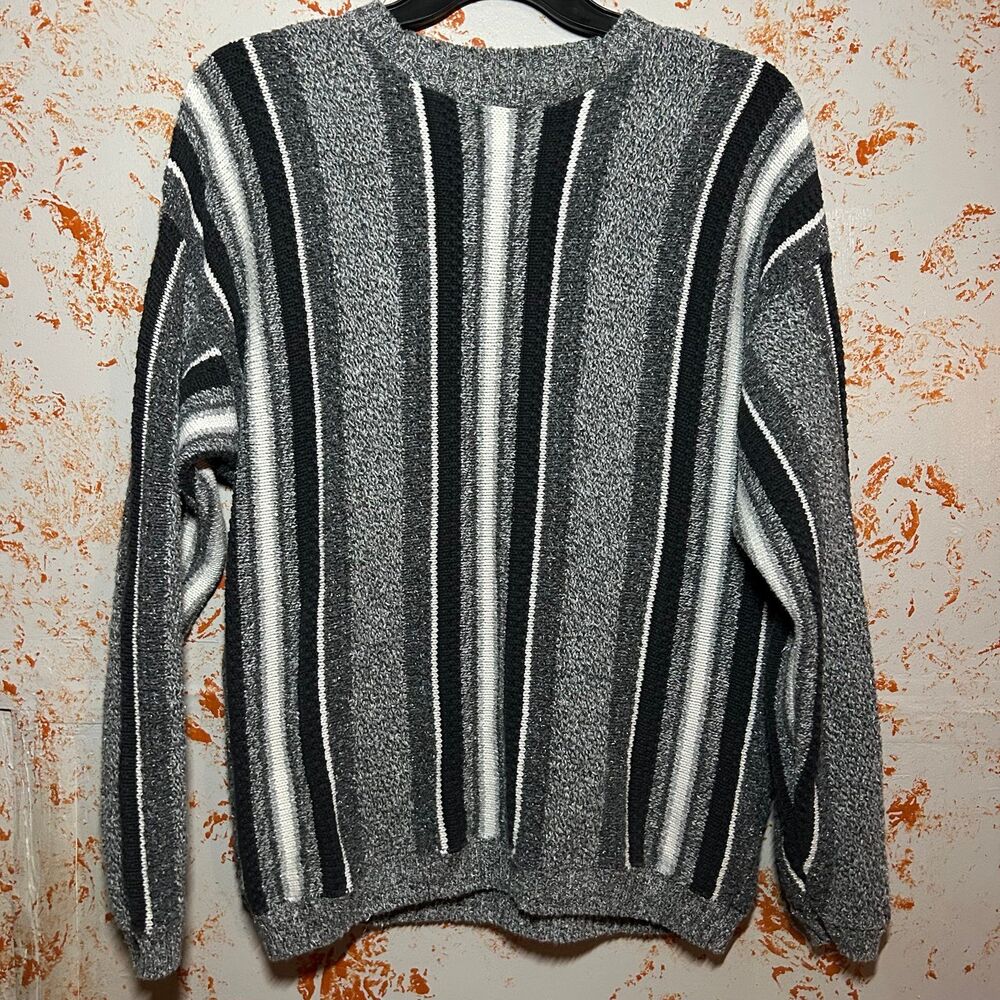 Vintage Perry Ellis Knit Sweater Crewneck 90s Striped Mens Medium Cotton Blend